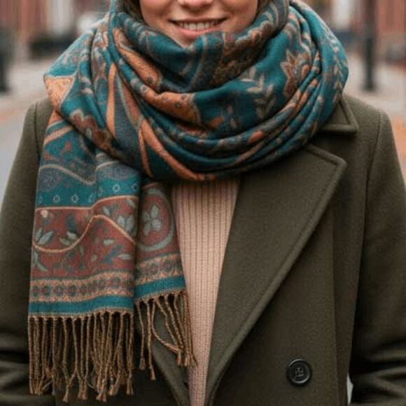 Ladies Elegant Peacock Scarf - Picture 3 of 5